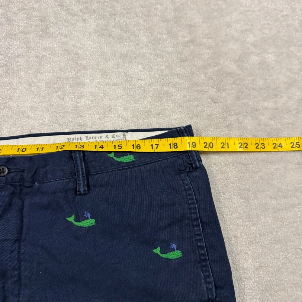 Polo Ralph Lauren Shorts Mens 38 Navy Blue Slim GI Fit Embroidered Whale Chino